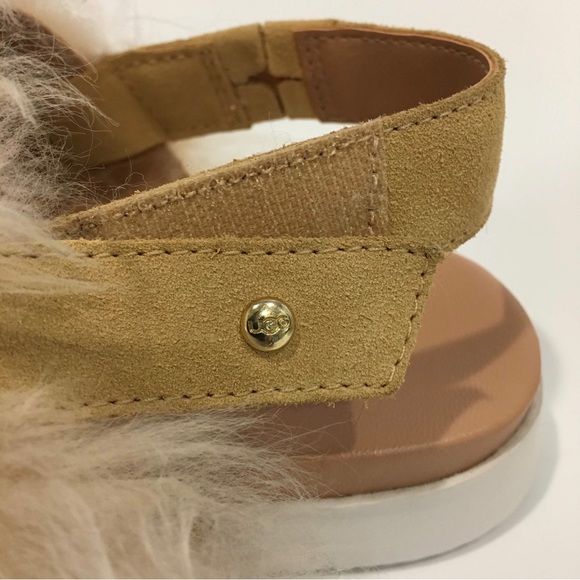 UGG PUNKI FURRY SANDALS -NATURAL FLUFFY SHEEPSKIN -BIG KIDS US 5 -NEW - Picture 7 of 9